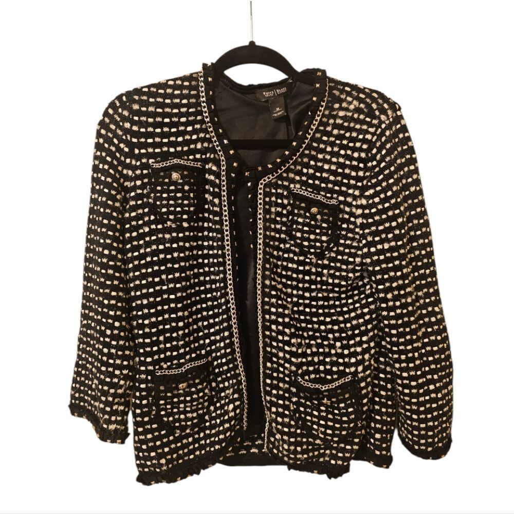 WHITE HOUSE BLACK MARKET Tweed Embellished Knit Cardigan Sweater Jacket - Medium